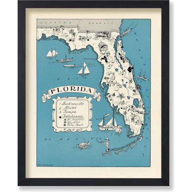Poster Master Vintage Map Poster  Retro Florida Print  Pictorial Cartoon Map Art  Funny Gift for Men  Women  Travel Lover  C