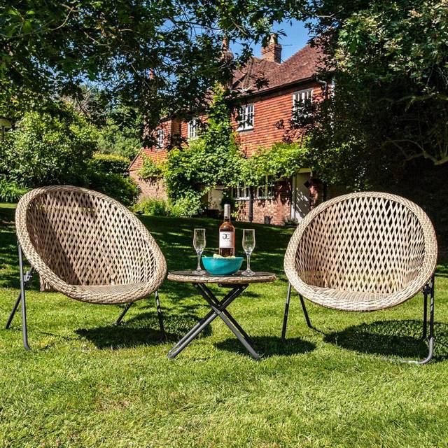 Dawsons Living Faux Rattan Bistro Set - Conservatory Garden Patio and Decking Furniture Chairs and Glass Top Table Set