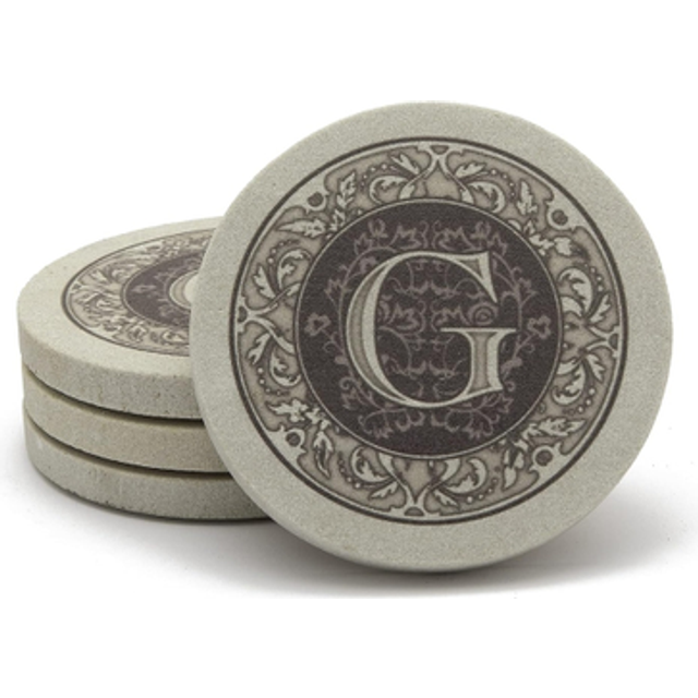 Thirstystone Monogram Coasters  All Natural Stone with NonSlip Cork Backing  Drink Absorbent  Protects Table  Great for Gifts