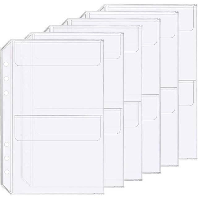 6 Pack A5 6 Holes Binder 2 Pockets Plastic Binder Folders Waterproof 6 Holes Holder for Receipt Ticket (2 Pocket  A5)