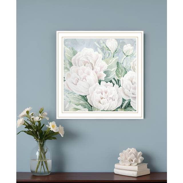Peaceful Peonies In Full Bloom White Framed Print Wall Art