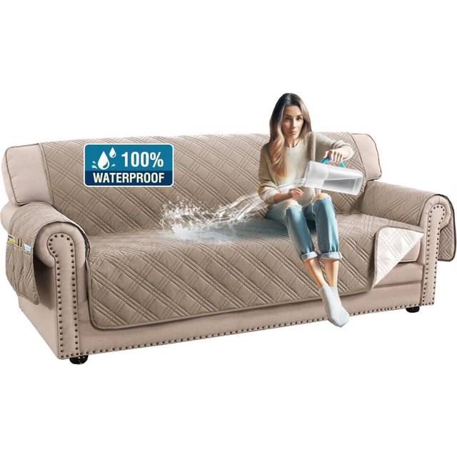 H.VERSAILTEX Sofa Covers Waterproof and Washable Modern Sofa Covers Stay in Place with Elastic Straps Thick and Soft Cat Couch Protector (Sofa  Taupe/
