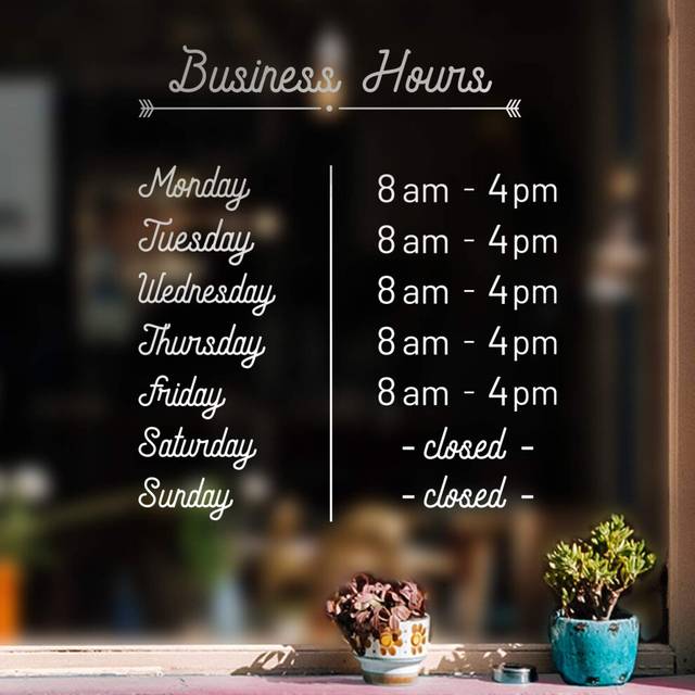 "Vinyl Wall Decal - Custom Business Hours - from 0.5"""" to 12"""" Each - W"