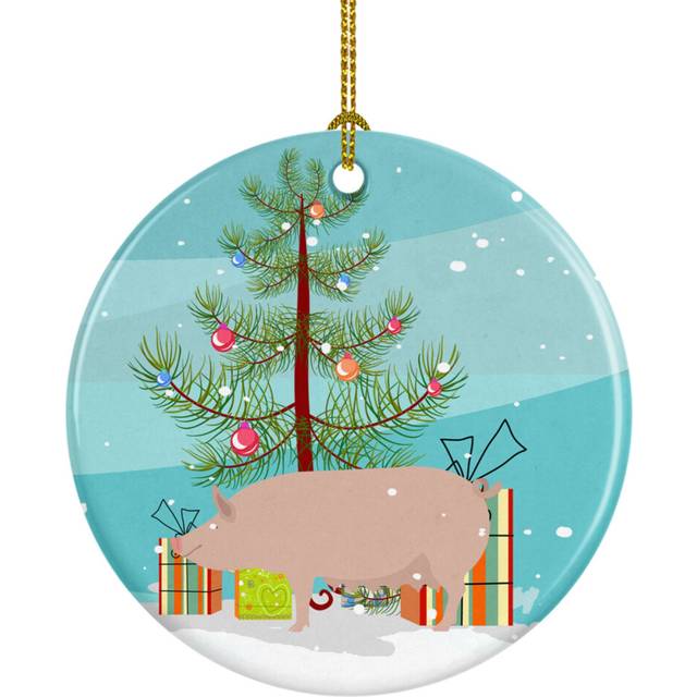 Caroline's Treasures English Large White Pig Christmas Ceramic Ornament