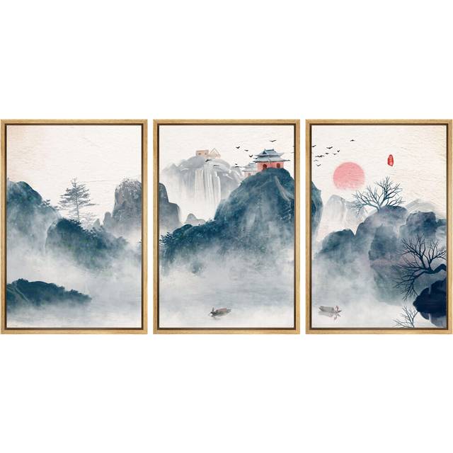 "SIGNWIN 3 Piece Framed Canvas Wall Art Zen Canvas Prints Home Artwork Decoration for Living Room Bedroom - 16""""x24""""x3 Panels"