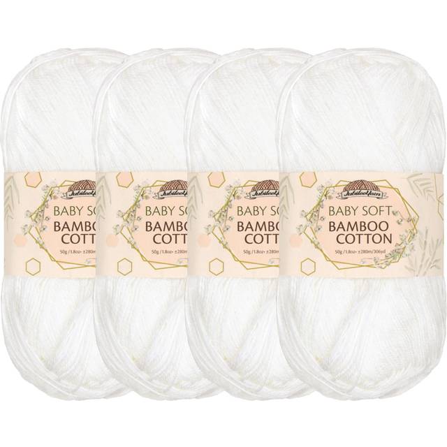 JubileeYarn Baby Soft Bamboo Cotton Yarn - 50g/Skein - Cotton White - 4 Skeins