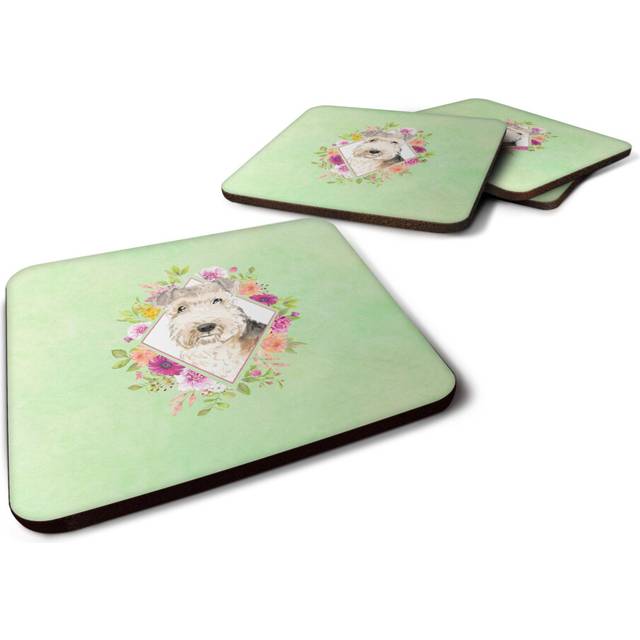 """""Caroline's Treasures CK4386FC Lakeland Terrier Green Flowers Foam Set of 4 coasters  Multicolor"""""