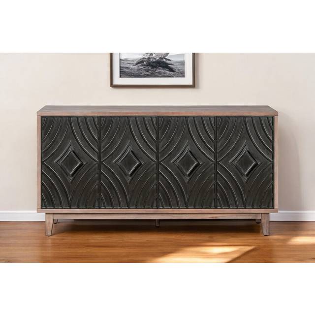 60 Brown and Charcoal Distressed Wood Sideboard with Four Doors
