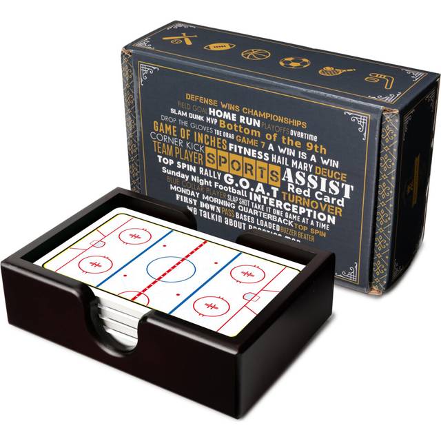 Ice Hockey Rink Ceramic Coasters with Holder. Absorbent Coaster for Drinks Coaster Set Table Coaster. Gift for Men Hockey Decorations Party Favors