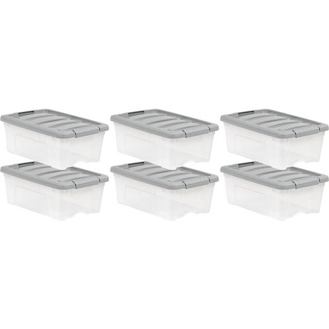 Amazon Basics Plastic Storage Bins with Lids, Stackable, 12 Quart, Clear/Grey, Set of 6