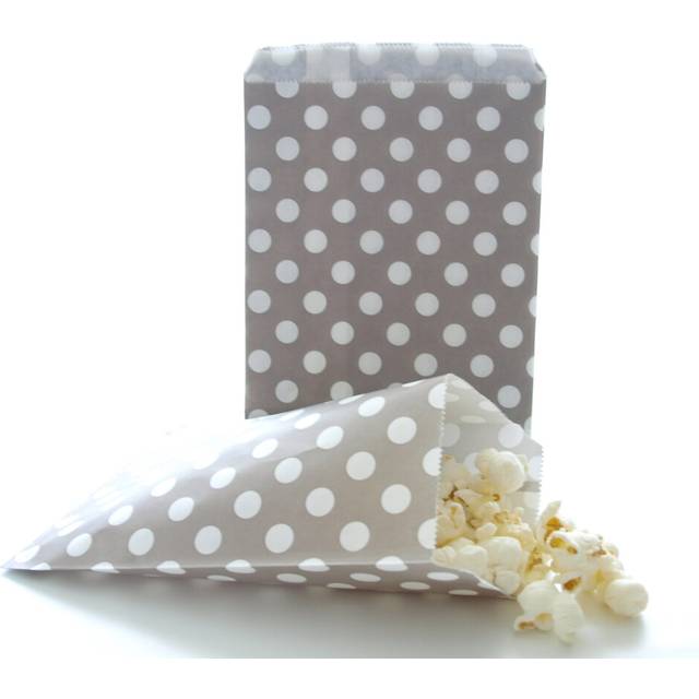 Food With Fashion Silver Birthday Treat Bags  Wedding Favor Bags  Gray Party Candy Goodie Bags  Silver Polka Dot Bags (25 Pack)