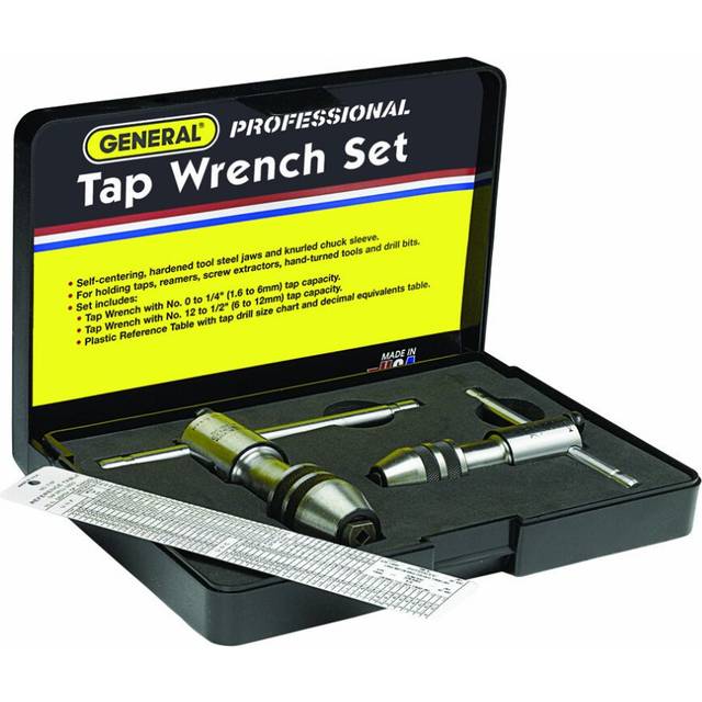 General Tools Professional Reversible Tap Wrenches 165  Ratchet Holder with Reference Table for 0 to 12Inch Taps  Set of 2