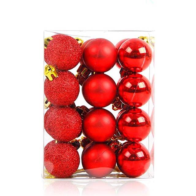 24pcs Christmas Ball Baubles 12 Shatterproof Assorted Plastic Hang Balls Pendant for Tiny Xmas Tree DecorationTiny Size Red