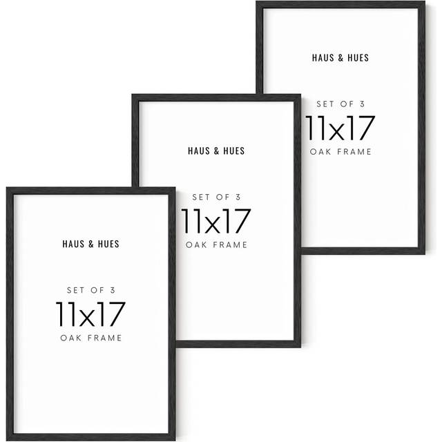 HAUS AND HUES Set of 3 11x17 Picture Frame  Black Picture Frames 11x17 Natural Wood Frames  17x11 Picture Frame Set Wooden Fram