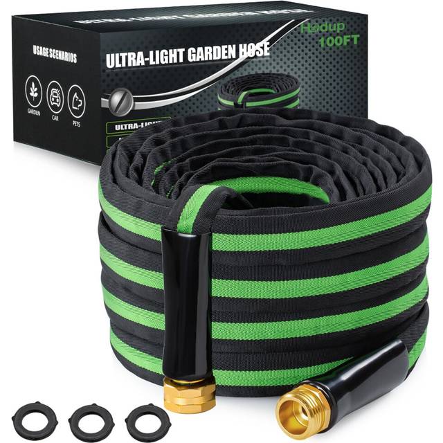 HODUP Garden Hose 100 ft Sturdy  Flexible  Robust  Lightweight  KinkFree Water Hose with Aluminum Brass Fittings blackgreen