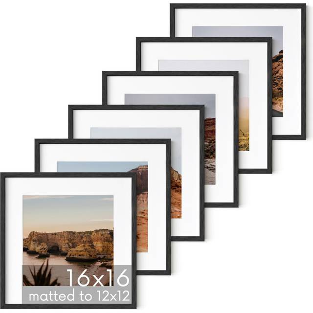 HAUS AND HUES Solid Oak Wood 16   x16    Picture Frames Matted to 12   x12    Set of 616x16 Square Picture Frames  Black Frames