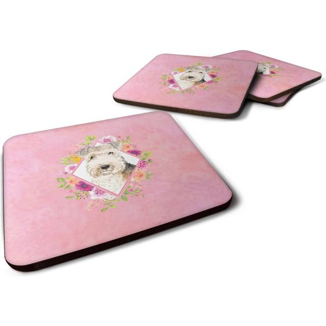 """""Caroline's Treasures CK4226FC Lakeland Terrier Pink Flowers Foam Set of 4 coasters  Multicolor"""""