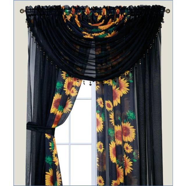 "Sapphire Home Floral Sheer Curtains - 4 Panels Set with Valance  63"""" Long  Light Filtering Privacy Voile Window Curtains for Living Room  Bedroom  Ki"