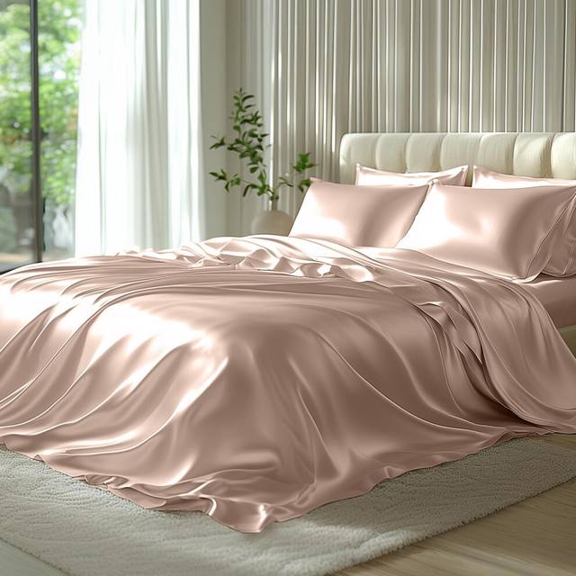 Degrees of Comfort Pink Satin Bed Sheets Twin Size - 4 Piece Silky Blush Sheet Set with 14 Inches Deep Pockets  Soft and Smooth