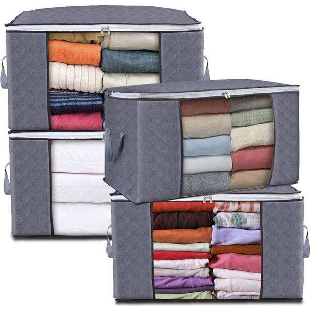 Large Capacity Clothes Storage Bags with Zips, 90L Foldable Clothing Storage Bags Organizer with Reinforced Handle Thick Fabric for Comforters,