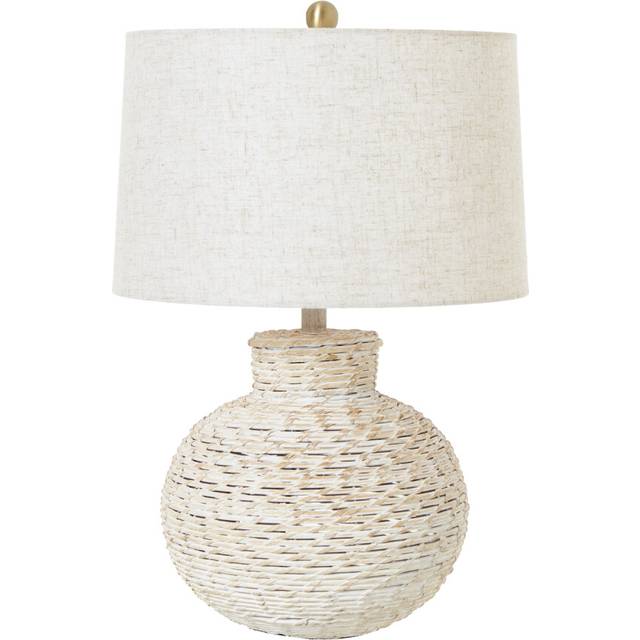White Wash Bulbous Table Lamp with Linen Shade - Wicker - L40 x W40 x H61 cm - Brown