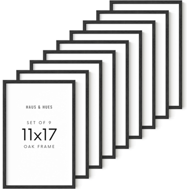HAUS AND HUES 11x17 Picture Frame Set of 9  Black Picture Frames 11x17 Natural Wood Frames  Black Frames Picture Frame 11x17 Wo