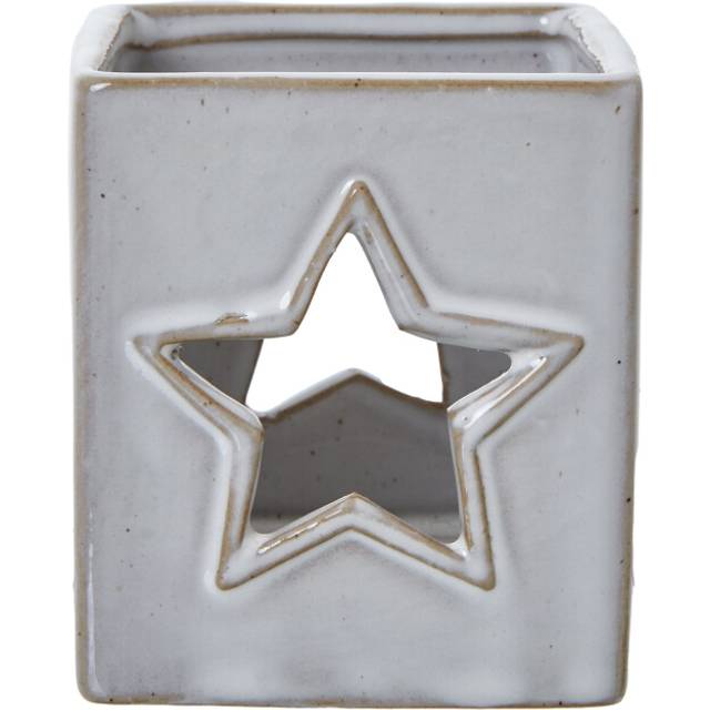 White Ceramic Star Cut-Out Square Tealight Holder - One Size