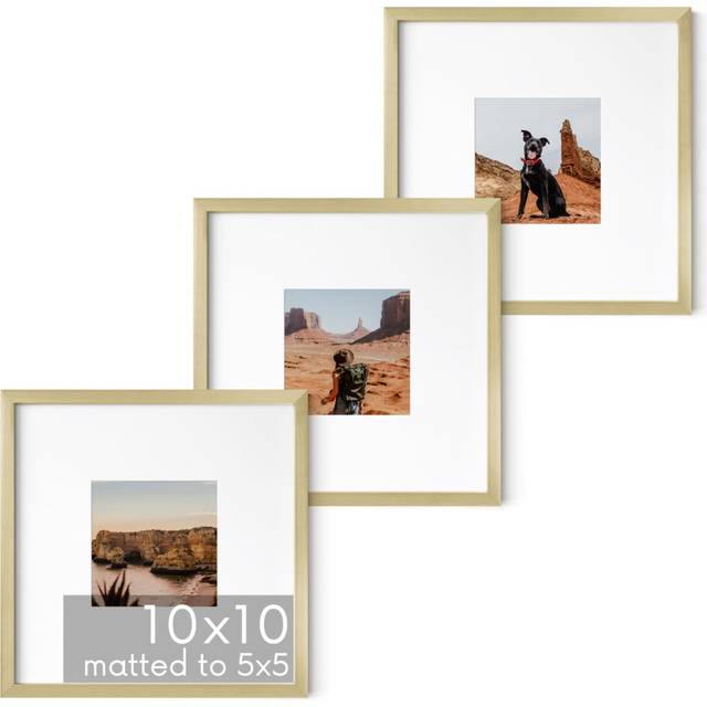 HAUS AND HUES 10x10 Gold Metal Picture Frames Matted to 5x5  Features Premium Aluminum  Hanging Hardware  Shatterproof Plexigl