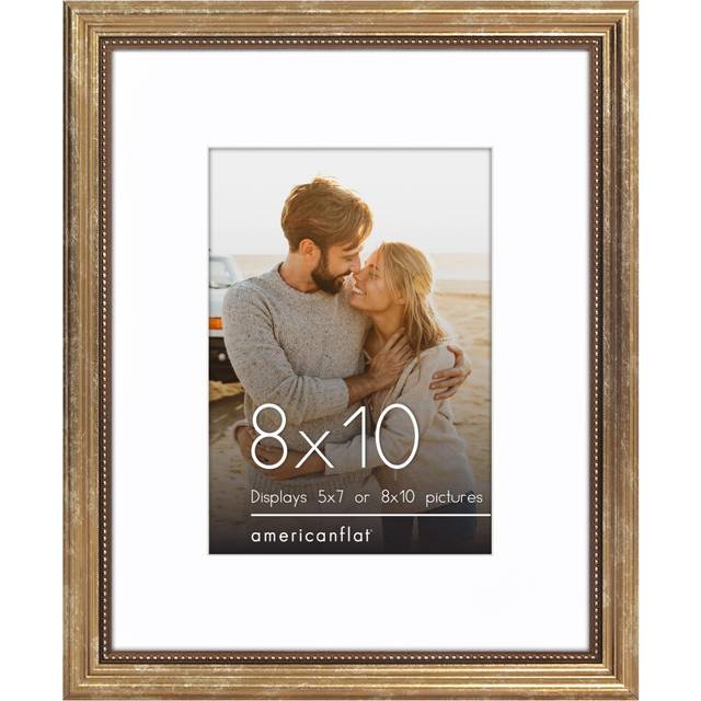 Americanflat Vintage Frames - 8x10 Picture Frame with Elegant Beaded Accents and Shatter-Resistant Glass - Use as 5x7 Frame or 8x10 Frame Without Mat