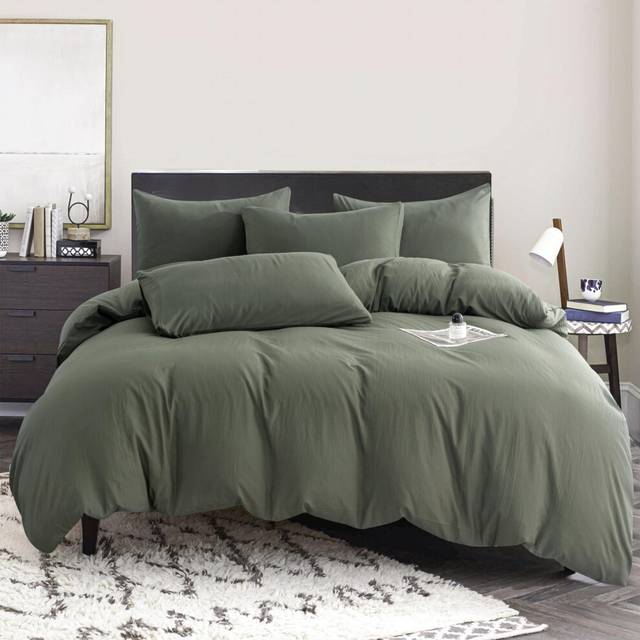 Jane yre Dark Green Duvet Cover King  100% Washed Microfiber 3 Pieces Duvet Cover King Green 1 Duvet Cover +2 Pillowcases with Zipper Closure  Soft Na