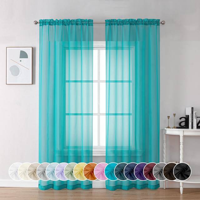 Chyhomenyc Turquoise Sheer Curtains 84 Inch Length 2 Panels  Light Filtering Soft Airy Voile Rod Pocket Sheer Window Drapes for Bedroom Living Room  E