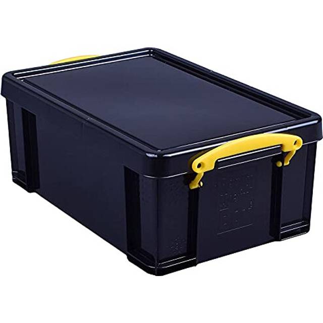 Really Useful Plastic Storage Box 9 Litre Solid Black with Yellow Handles