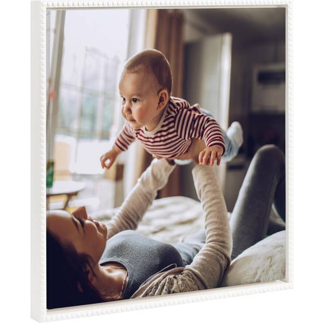 Kate and Laurel Sylvie Square Custom Printed Beaded Framed Canvas Wall Art  22x22 White  Personal Canvas Print with Your Photos