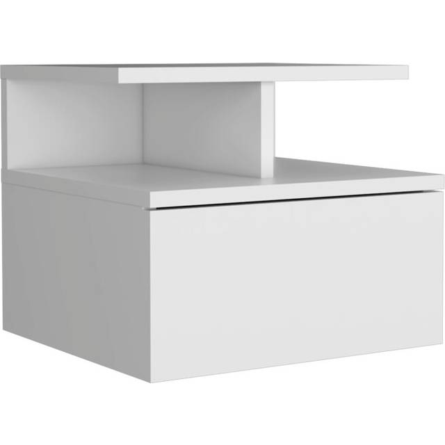 12 White One Drawer Faux Wood Floating Nightstand