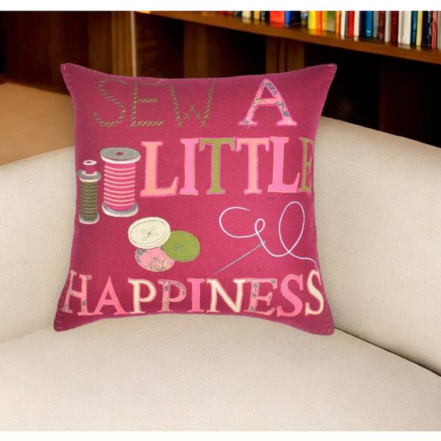 17 Pink and Green Felt Throw Pillow Cover With Embroidery