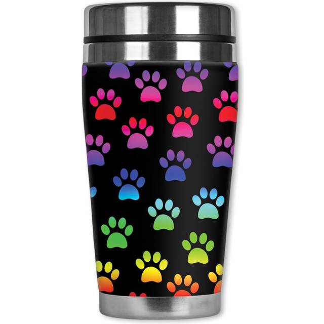 Mugzie Paw Prints Travel Mug with Insulated Wetsuit Cover  16 oz  Black