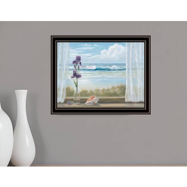 Irises on Windowsill Black Framed Print Wall Art