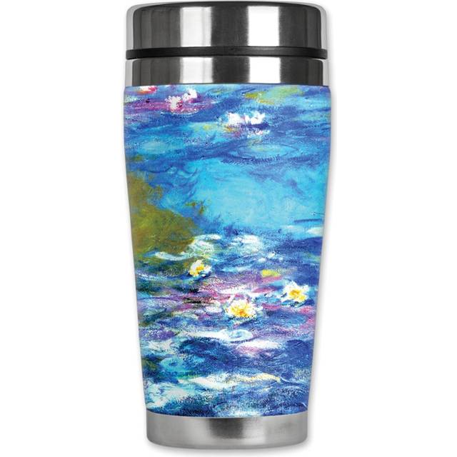 Mugzie Monet Irises II Stainless Steel Travel Mug with Insulated Wetsuit Cover  20 oz  Black
