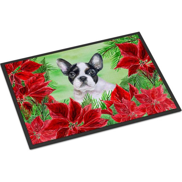 """""Caroline's Treasures French Bulldog Black White Poinsettias Doormat 18"""""""" x 27"""""""" Multicolor"""""