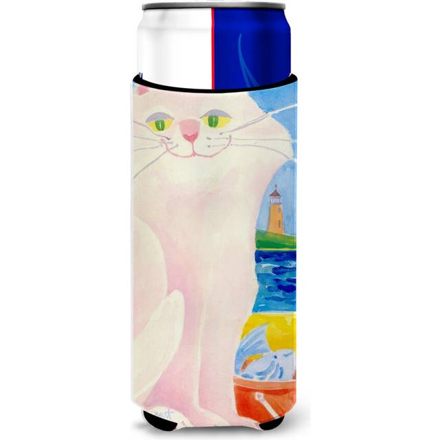 Big white Cat at the beach Ultra Beverage Insulators for slim cans 6018MUK