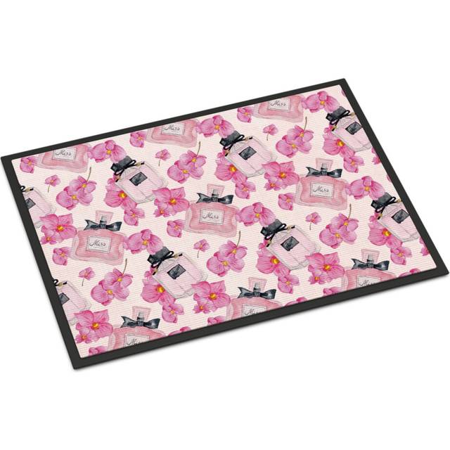 """""Caroline's Treasures Watercolor Pink Flowers and Perfume Indoor or Outdoor Doormat  18"""""""" H x 27"""""""" W  Multicolor"""""