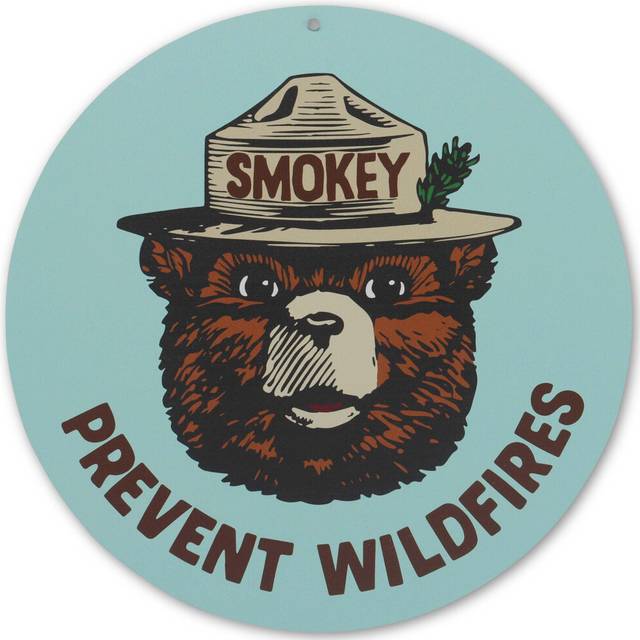 Smokey Bear Prevent Wildfires Blue Round Metal Sign - Vintage Smokey Bear Wall Decor for Man Cave, Cabin or Garage