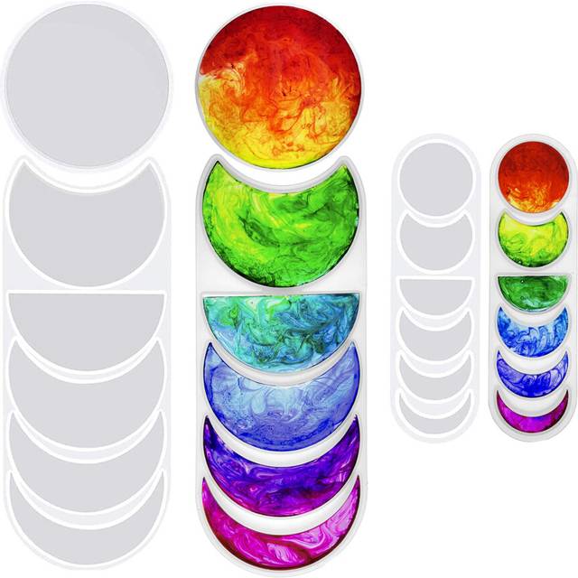 Pixiss Moon Phase Resin Epoxy Molds Silicone Crescent Molds Full Moon Young Moon for Making Wall Hanging Decorations and More. 2 Sizes Included
