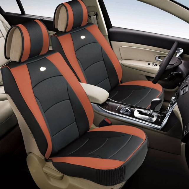 FH group car Seat covers Front Set Brown Faux Leather Seat cushions -