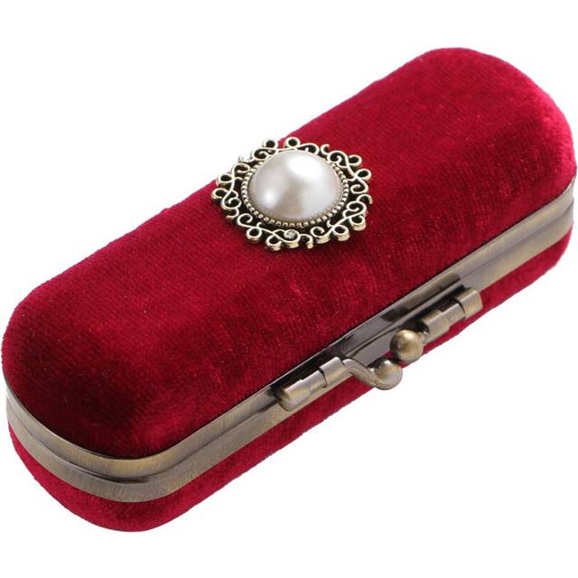 Cabilock Fashion Retro Velvet Lipstick Box Lip Balm Organizer Bag Durable Soft Cosmetic Storage Case with Mirror (Red)