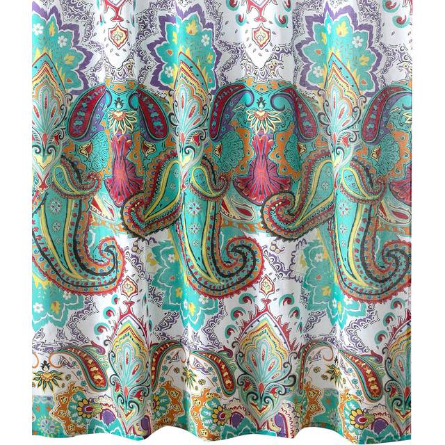 Vana 72 Inch Shower Curtain  Microfiber Fabric  Blue and Red Paisleys Print