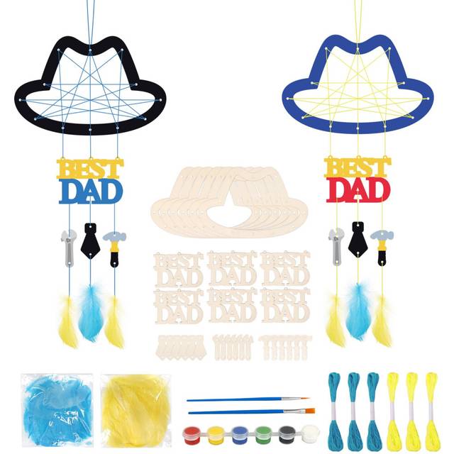 Fennoral 6 Pack DaD Dream Catcher Craft Kit for Kids Paint You Own Father's Day Dreamcatcher DIY Coloring Wooden Art and Craft for Art Activ