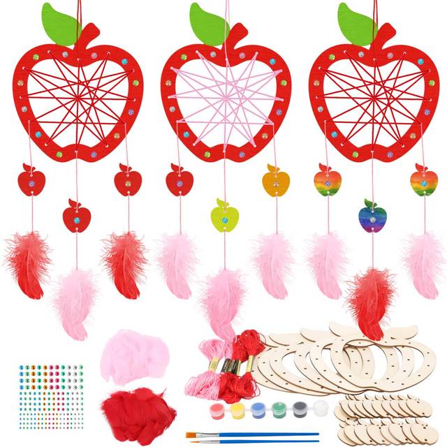 Fennoral 6 Pack Apple Dream Catcher Craft Kit for Kids Paint You Own Dream Catcher DIY Coloring Wooden Back to School Art and Craft for Clas