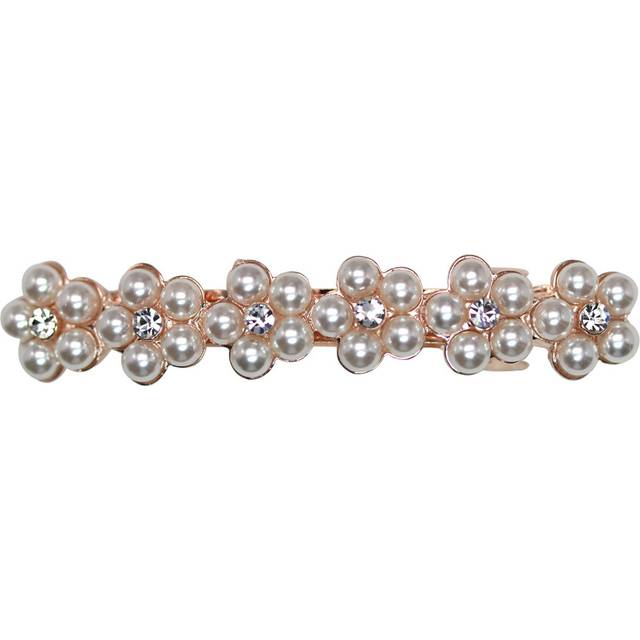 Faship Clear Rhinestone Crystal Pearls Floral Small Hair Barrette Clip