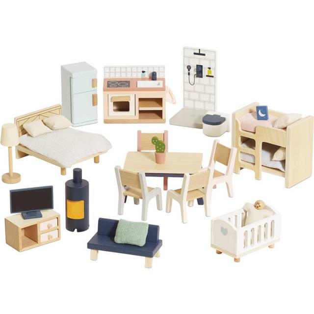 Le Toy Van - Wooden Dolls House Full Starter Furniture & Accessories Play Set for Dolls Houses | Girls or Boys Dolls House Furniture Sets - Suitable f